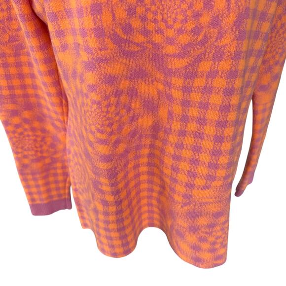 Brandon Maxwell Floral Gingham‎ Wool Crewneck Sweater Pink Orange Size Large - Picture 5 of 9